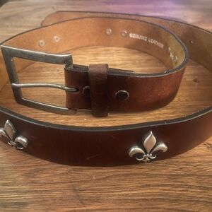 Brown Leather Belt with Fleur-de-Lis Accents